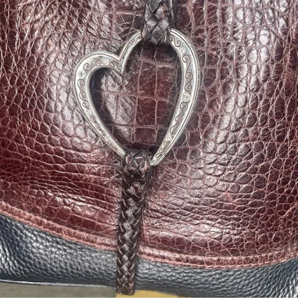 Brighton Brown/Black Hobo Leather Shoulder Bag Silver Heart Charm  Purse - Picture 2 of 15